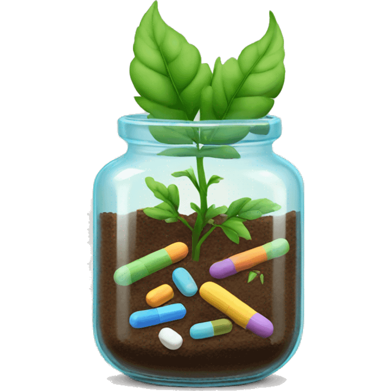 Glass jar with plant and pills as soil emoji