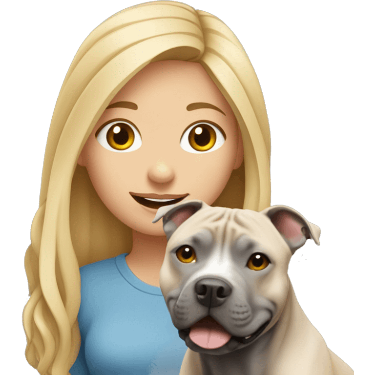 Blonde girl with gray american staffordshire terrier emoji