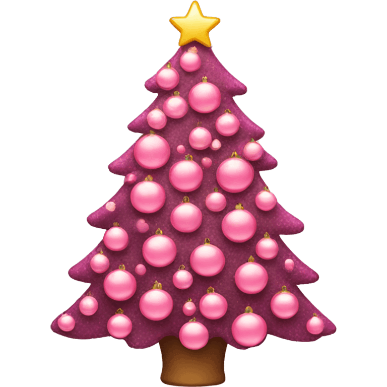 A pink Christmas tree decorated  emoji