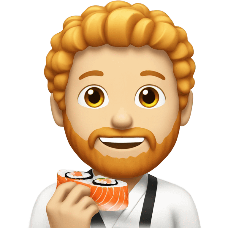 An emoji of a guy eating Sushi with a red beard and blond hair emoji