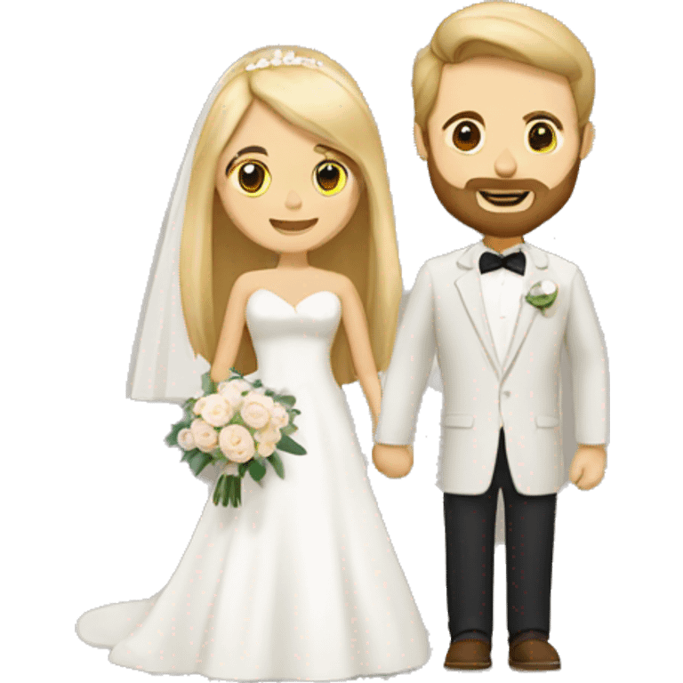 Tan woman with blonde hair and white man with brown long hair and beard getting married emoji