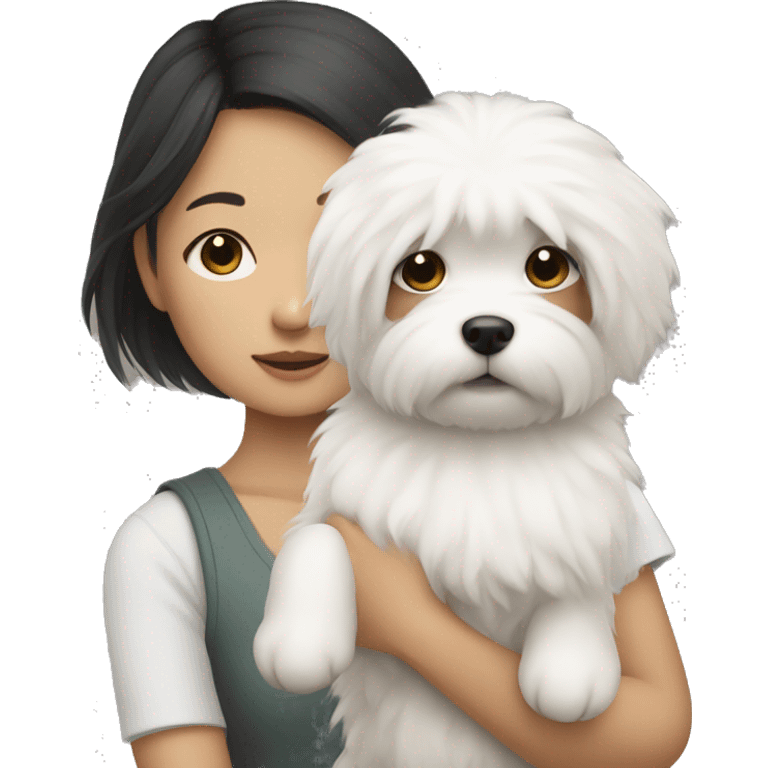 Asian girl with small white fluffy dog emoji