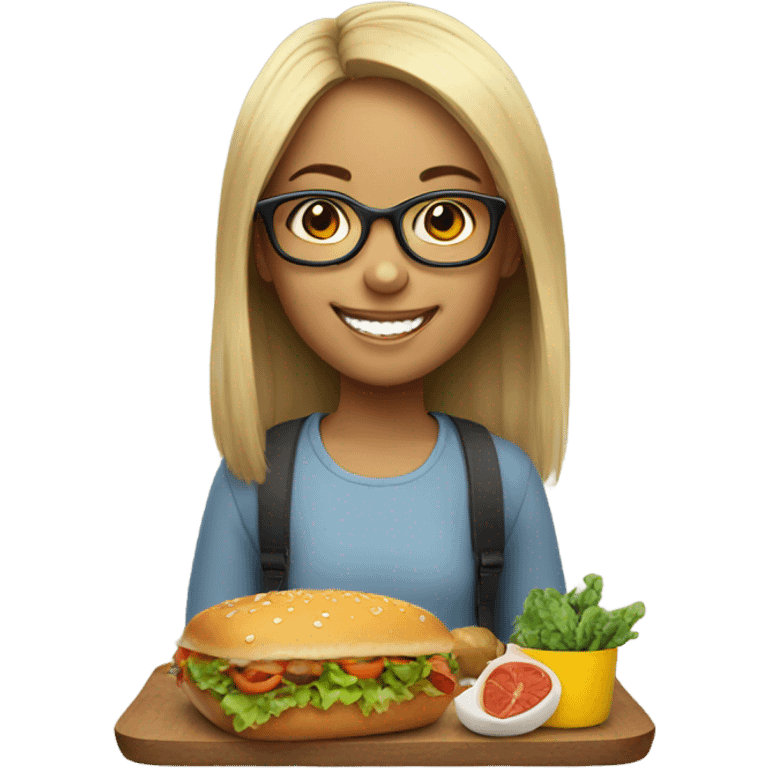 smiling girl with food and glasses  emoji