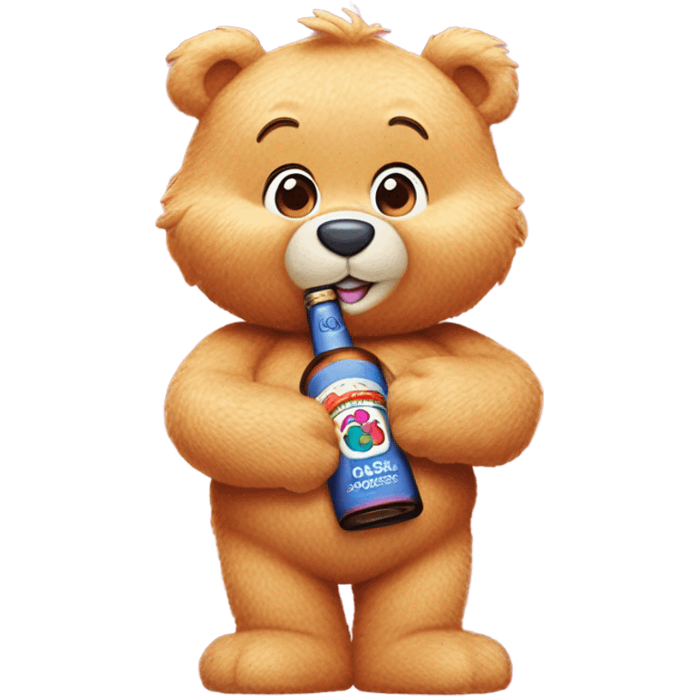 Carebear with bourbon in chest called “bourbon bear” emoji