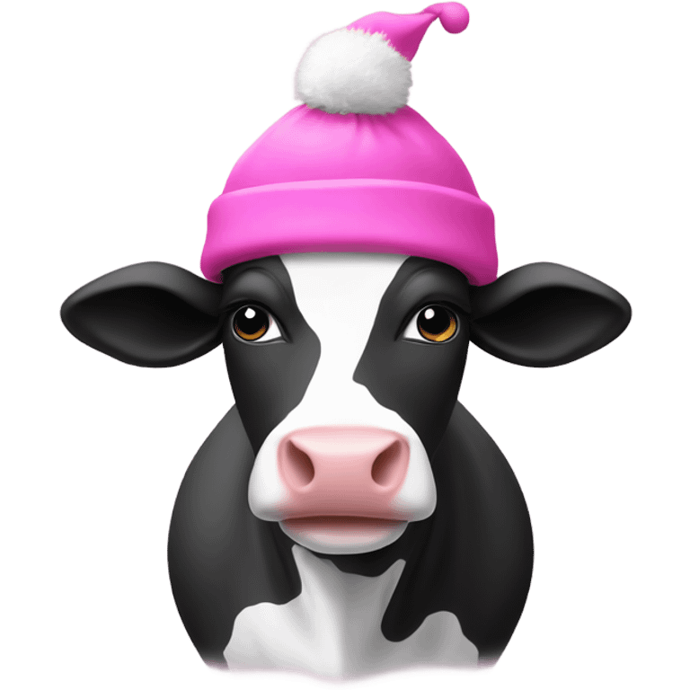 Black and white Cow in a pink snow hat emoji