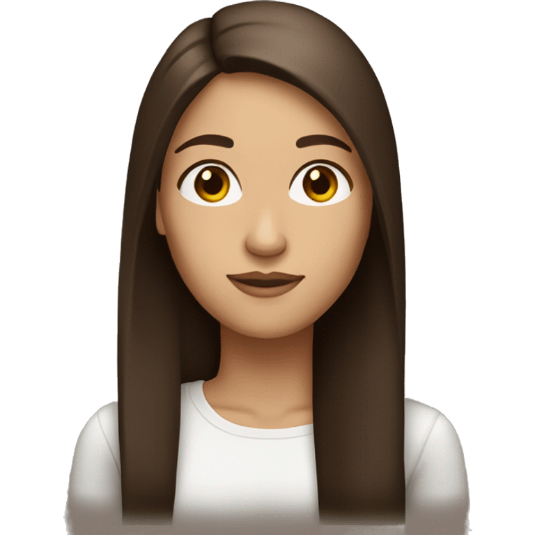 Brunette woman, with long, straight brown hair, with brown eyes emoji