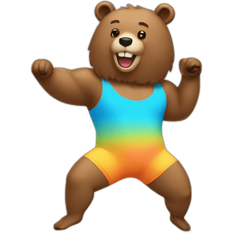 Bear wearing a unitard doing aerobics emoji