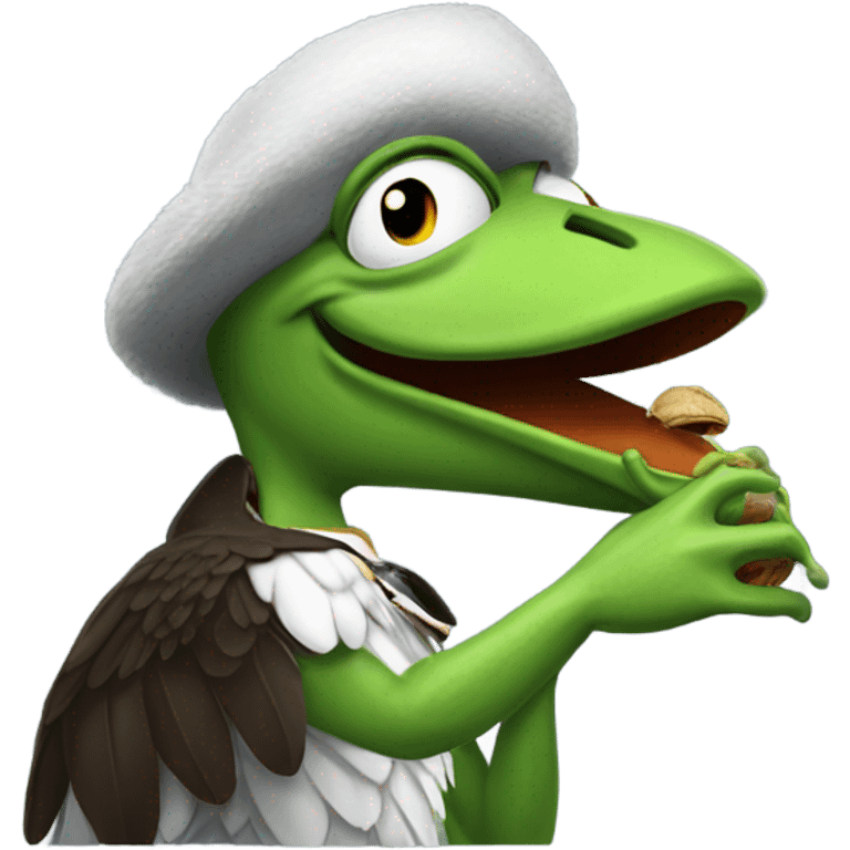 Philadelphia eagle eating Kermit the frog emoji