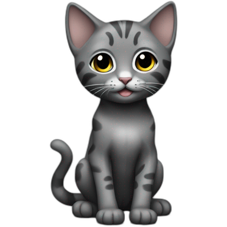 full body grey and black playful baby skinny cat emoji