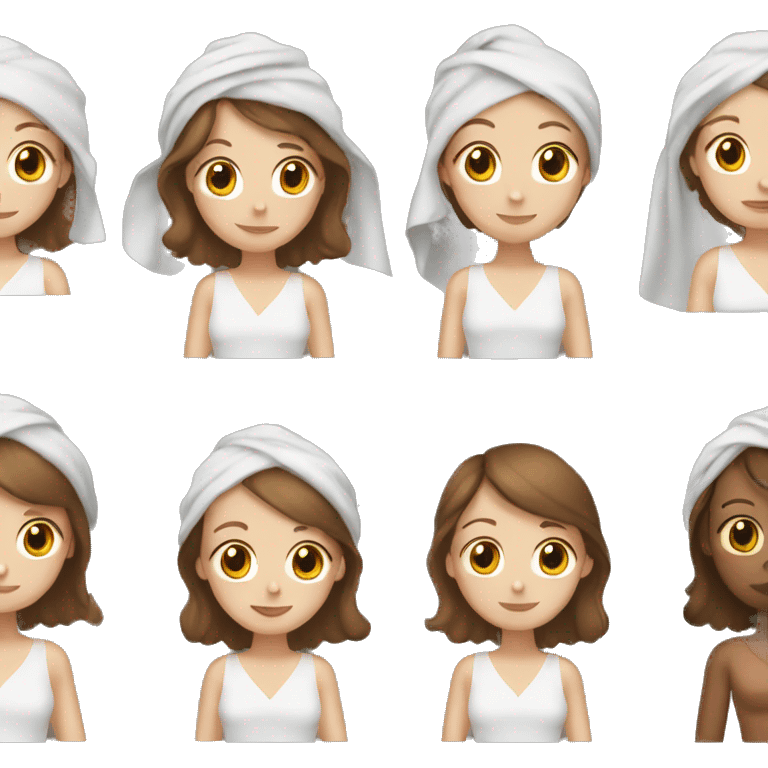 White girl with brown hair with a towel on her head emoji