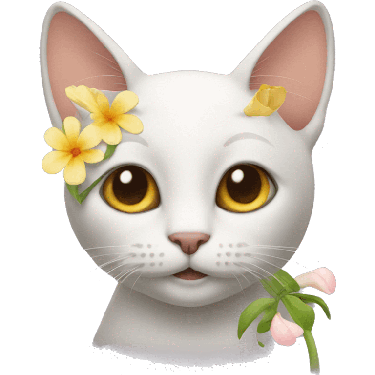 cat with flower behind one ear emoji