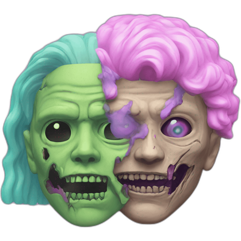 Vaporwave person, half person face half zombie face emoji