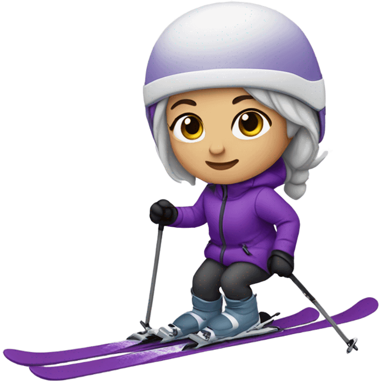 Cute girl skiing with grey hair and a purple coat light skin, helmet emoji