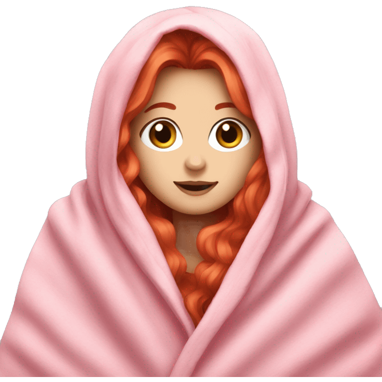 A white girl red hair in a pink blanket emoji