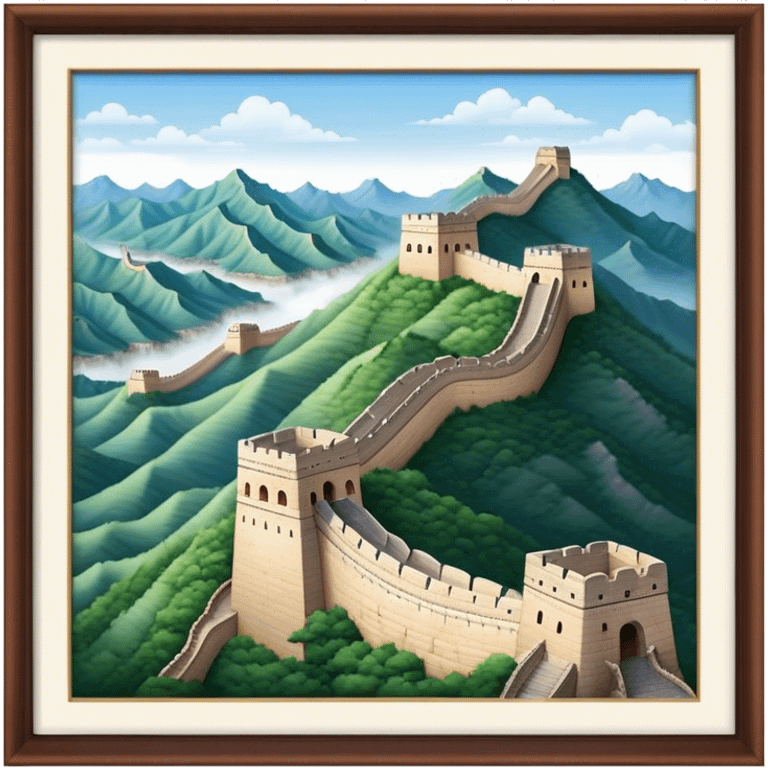 Cinematic Realistic Great Wall of China Landmark Emoji, depicted as ancient fortifications winding across majestic mountains, rendered with intricate detail and dramatic lighting. emoji