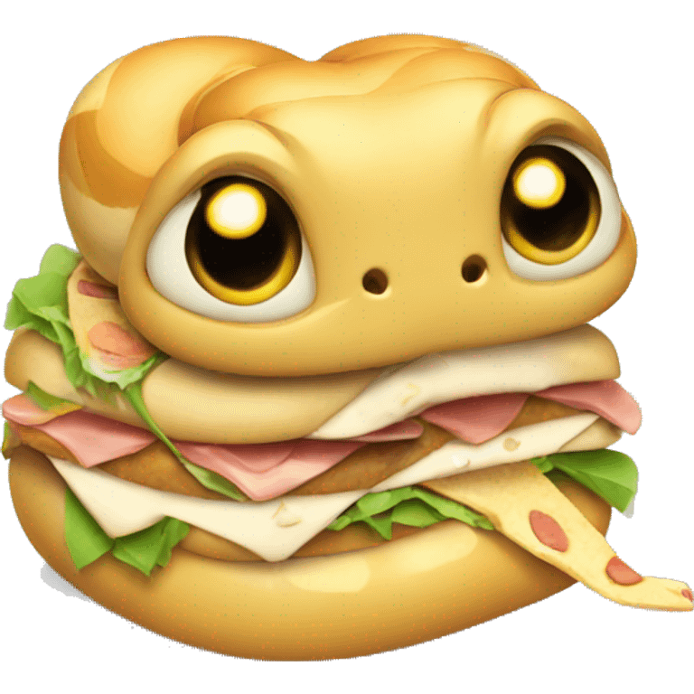 cute snake eating a sandwich emoji