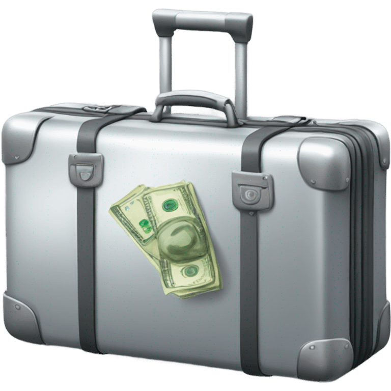 Silver luggage with money emoji