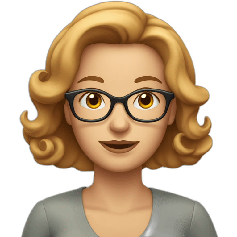 sandy haired woman, late 50's, some wrinkles, reading glasses, shoulder length hair emoji