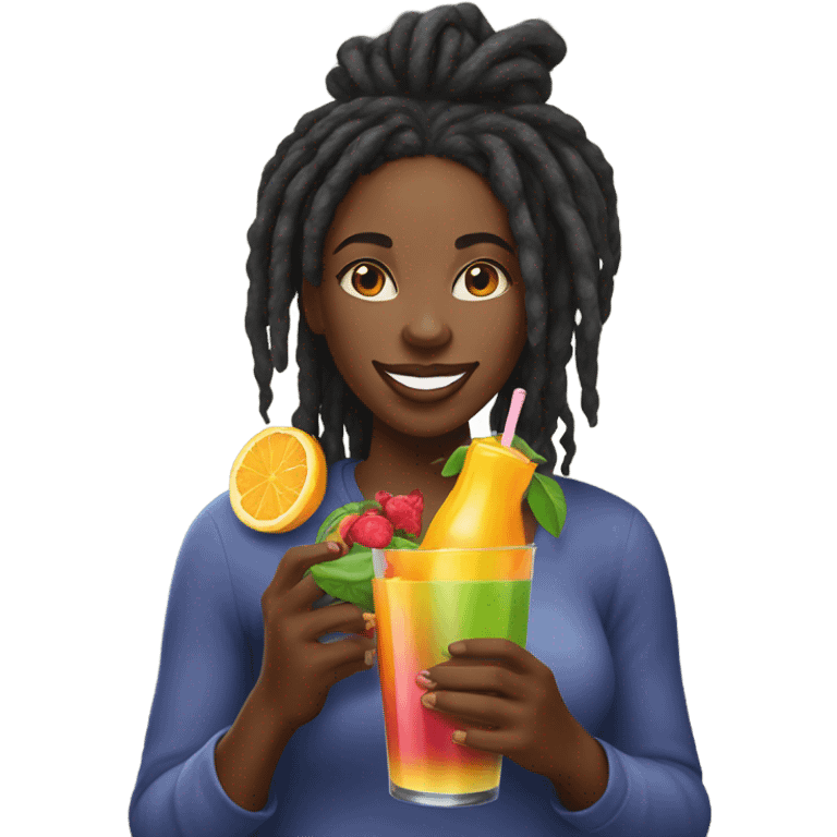 Black lady with locs juice fruit emoji