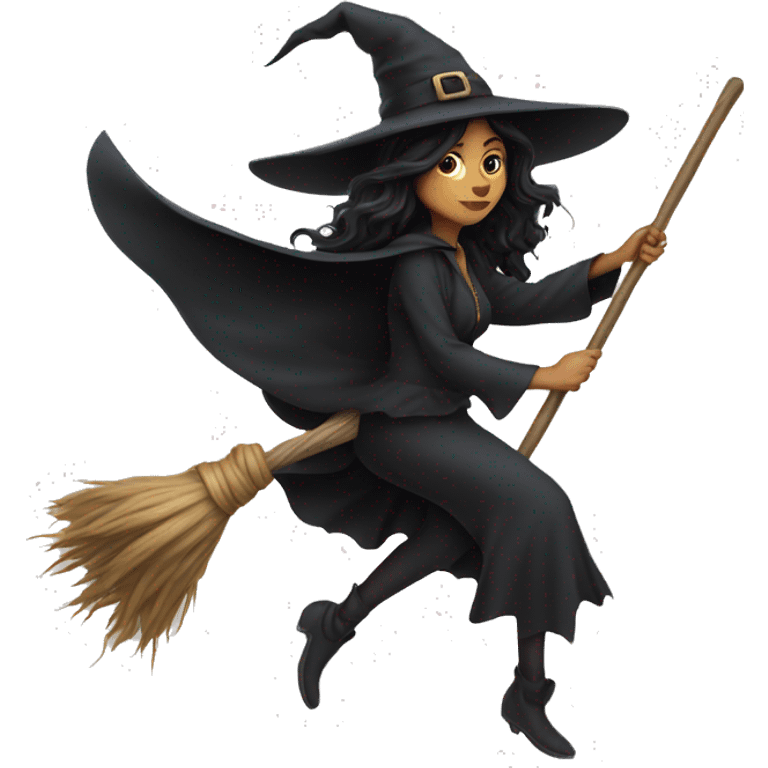 dark long hair witch flying on a broom white skin emoji