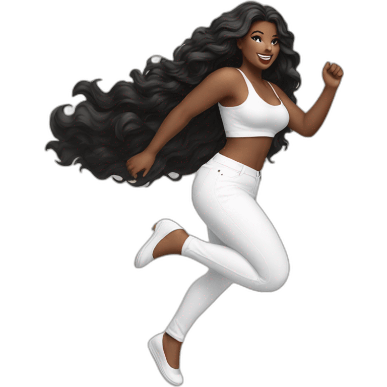 curvy beauty jumping black skirt white pants emoji