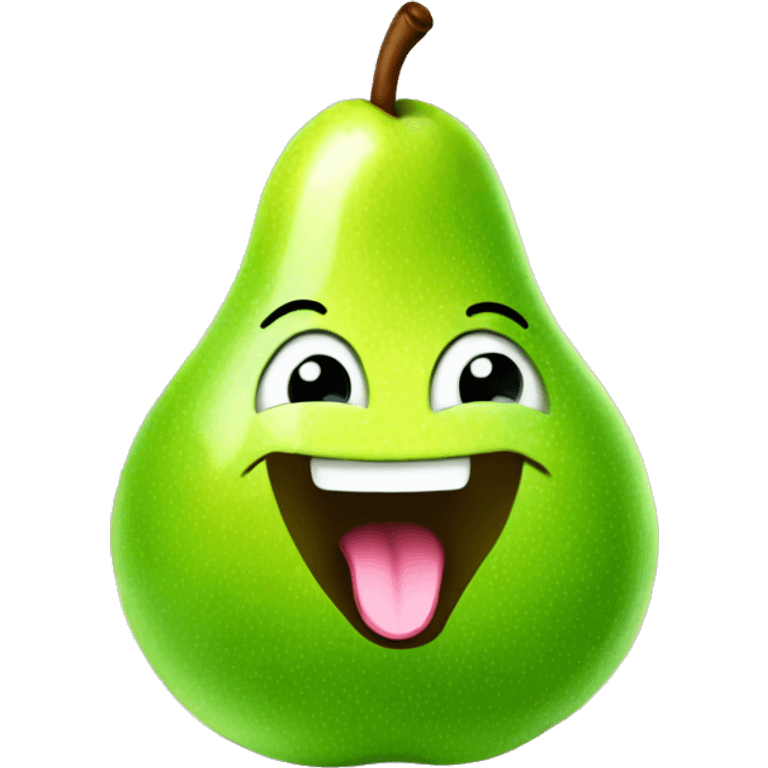 Shiny Green Cute pear with tongue emoji