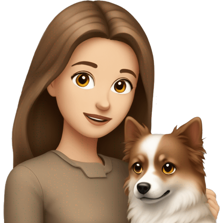 beautiful girl with brown hair with her beige spitz dog emoji