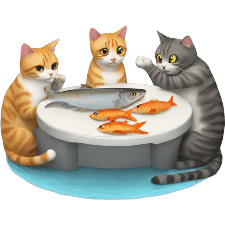 four cats eating one fish emoji