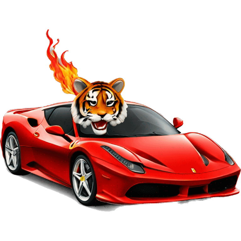 Tiger with red flames monted on a ferrari emoji