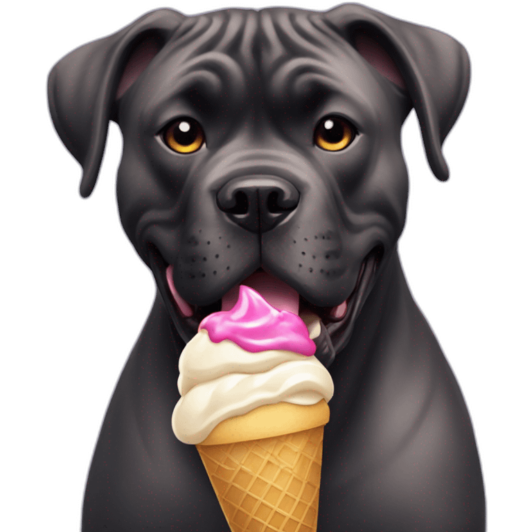 Cane Corso eating ice cream with joy emoji