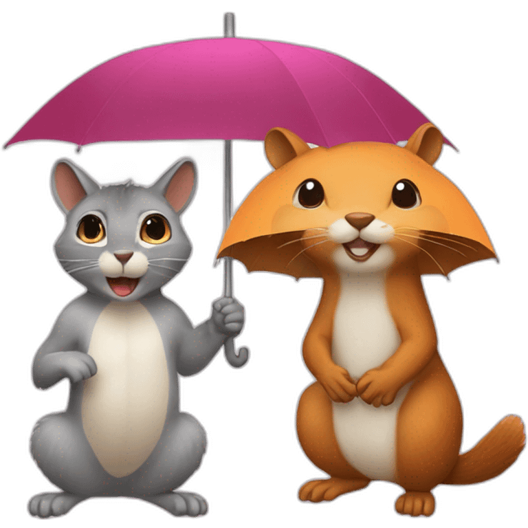 squirrel and cat under an umbrella an umbrella emoji