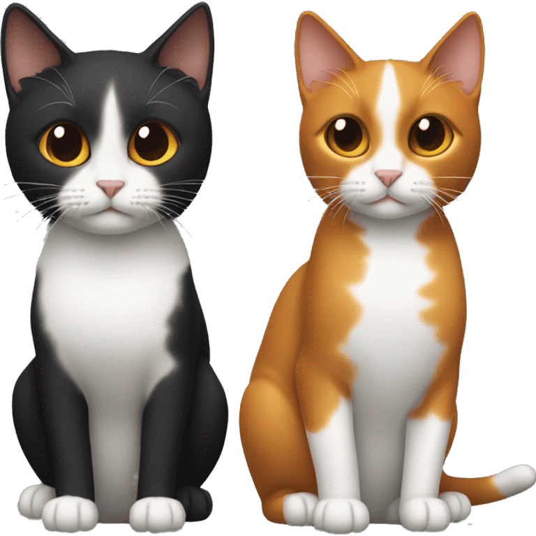 One is a plain black cat and the other is a three-colored cat (white, brown and orange), standing side by side emoji