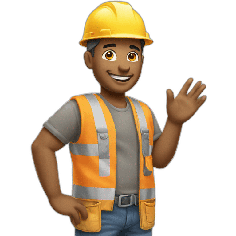 Construction mason greets with his hand and a smile emoji