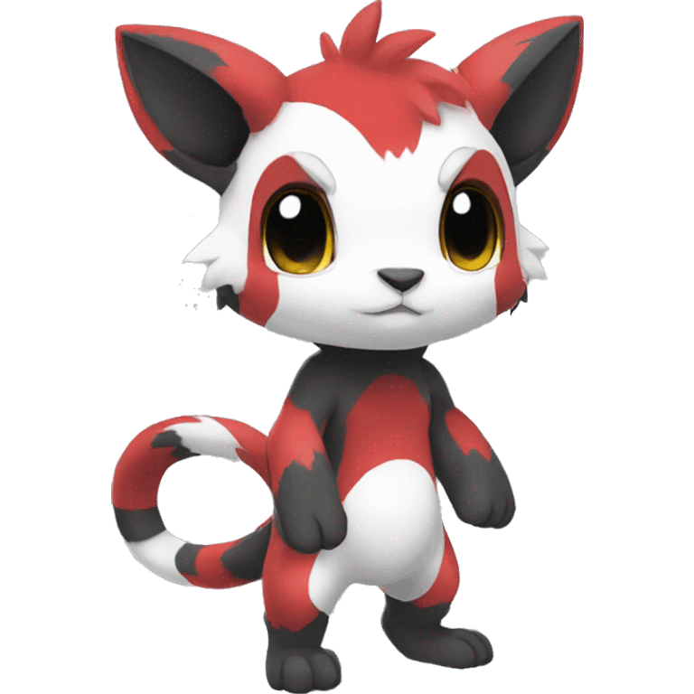 Cute cool black red white animal hybrid Fakemon full body emoji