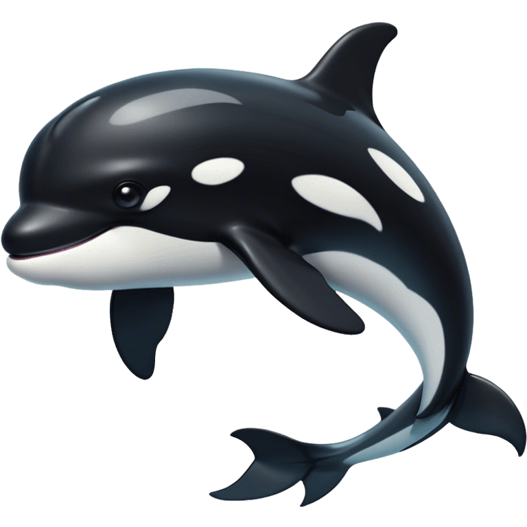 Cinematic Noble orca Portrait Emoji, Poised and majestic, with a sleek, streamlined black-and-white body, piercing intelligent eyes, and a powerful, commanding presence, Simplified yet sharp and sophisticated features, highly detailed, glowing with a soft oceanic radiance, high shine, intelligent and formidable, stylized with an air of deep-sea dominance, focused and alert, soft glowing outline, capturing the essence of an apex predator that appears ready to surge out of the waves with effortless authority! emoji