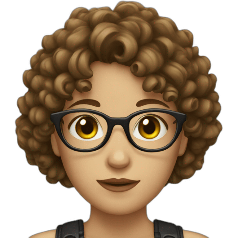 Girl with glasses green eyes and brown curly hair fringe emoji