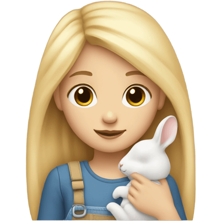 a fair blonde girl holding a small bunny emoji