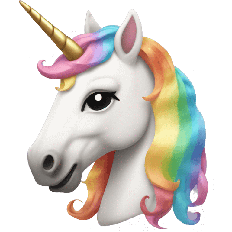 unicorn head with a pastel rainbow mane and a golden horn emoji