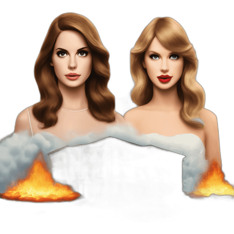 Lana Del Rey saving a burning building and Taylor swift with water powers flying over emoji