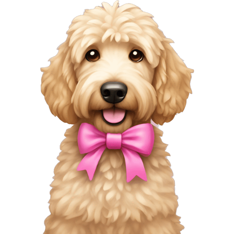 Golden doodle with a pink bow  emoji