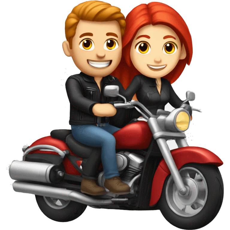 White man and white girl with red hair riding together on a motorcycle  emoji