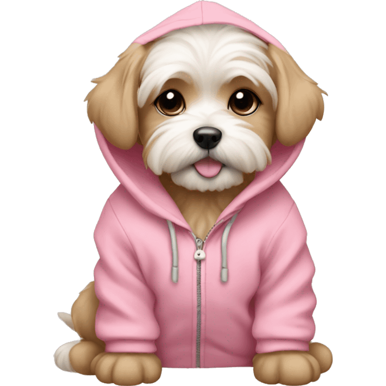 light brown maltese puppy wearing pink hoodie  emoji