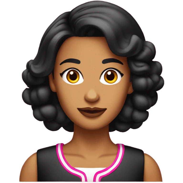 Tanned woman with black hair dressed in 1990s preppy hair, makeup, and neon attire  emoji