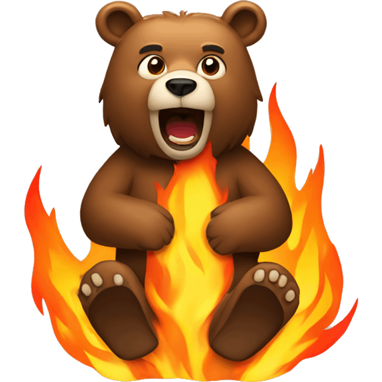 Bear sitting in fire, roaring  emoji