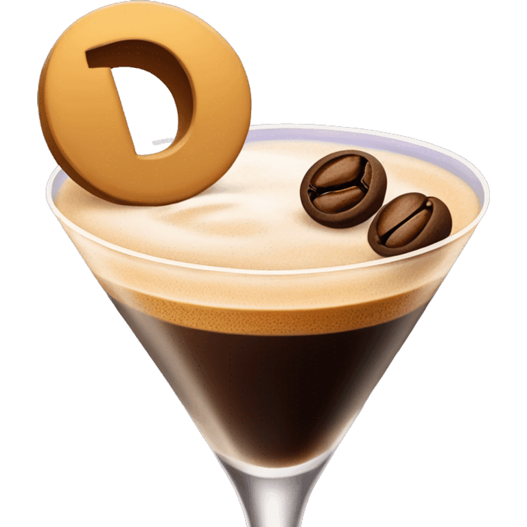 Espresso martini with the letter d in the foam and a espresso bean garnish emoji