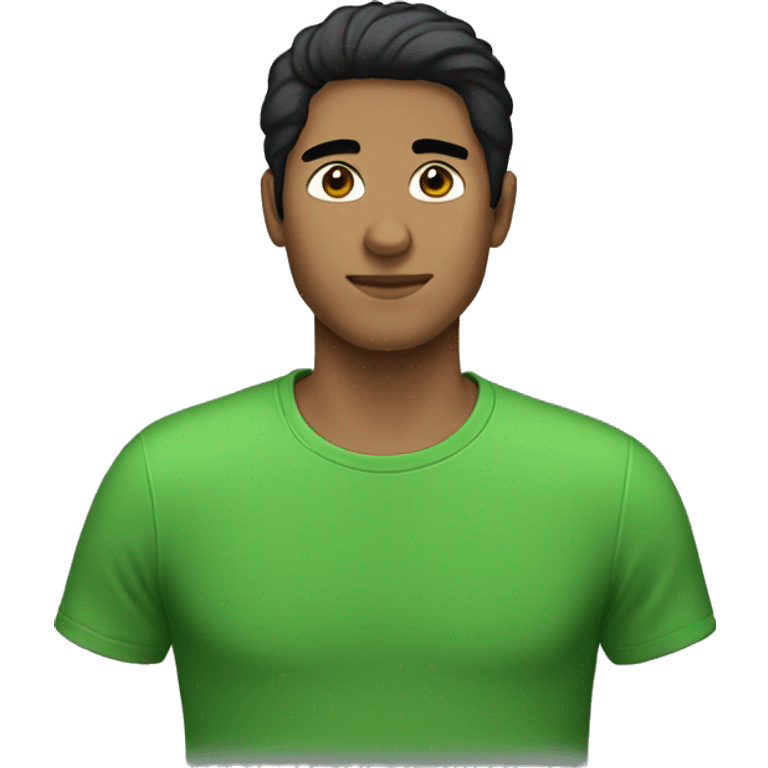 Guy with green t-shirt black hair emoji