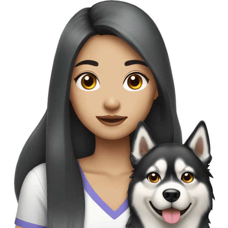 Long hair Asian Girl with husky dog emoji