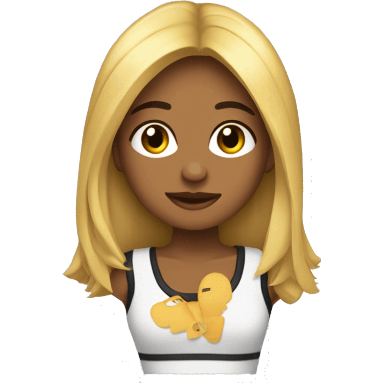 Chica morocha con pelo largo de mechas rubias y negras  emoji