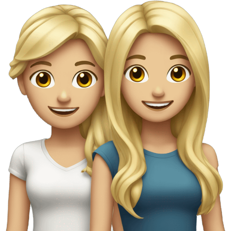 A blonde and brunette girl smiling  emoji