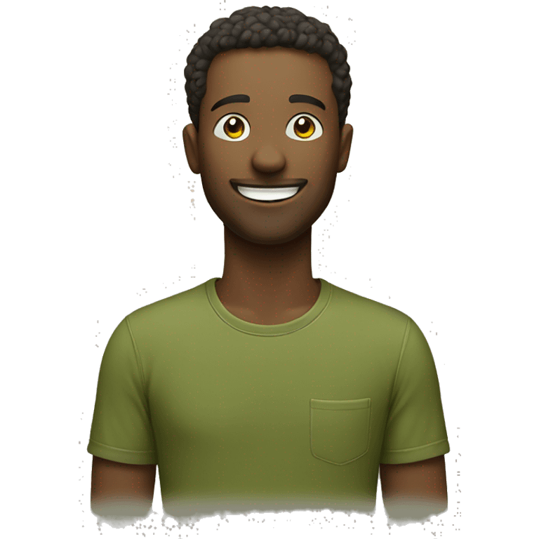 smiling man, olive color t-shirt,  emoji